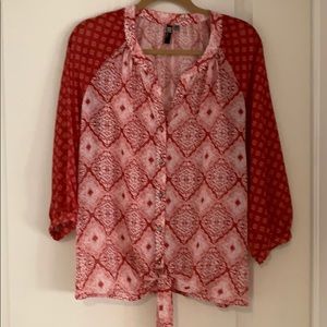 Sheer blouse brick and ivory